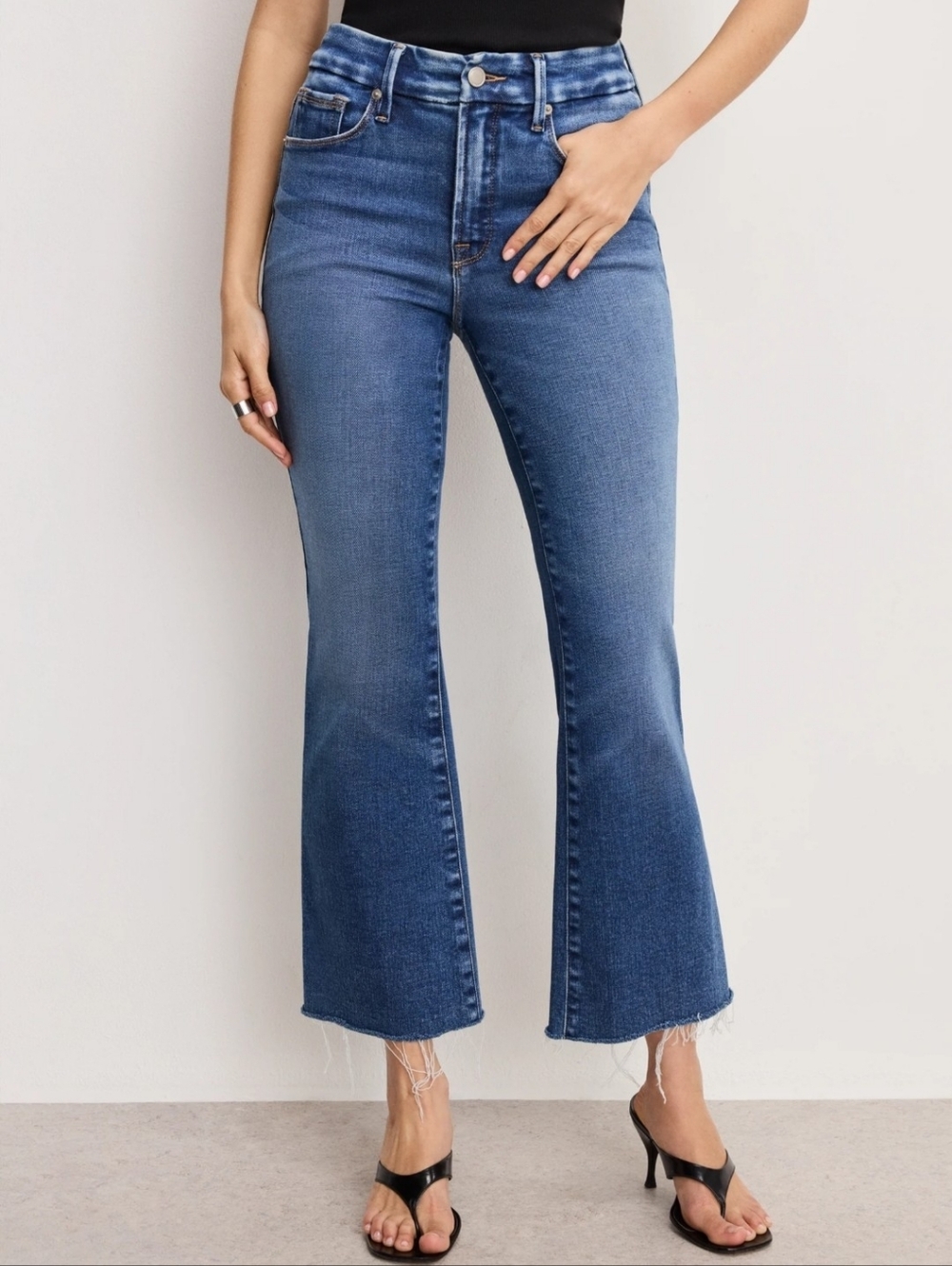 Good American Good Legs Crop Jeans with Frayed Hems
